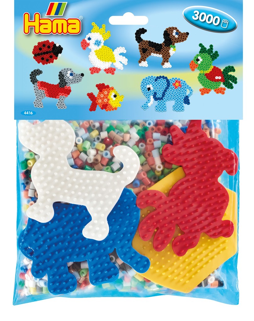Hama 4416 - Elefant Papagei Hund Sechseck Stiftplatten und Bügelperlen midi 3000 Stück