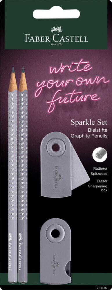 Image of Bleistiftset SPARKLE dapple gray, 4-tlg., inkl. Radierer Sleeve & Spitzer grau