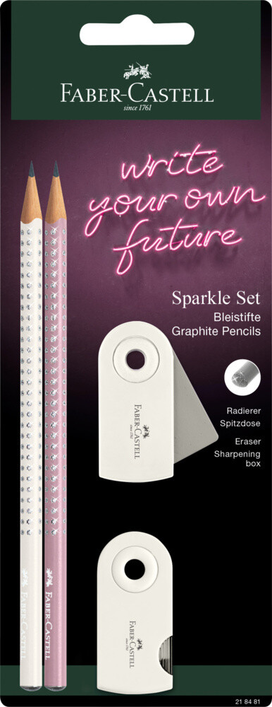 Image of Bleistiftset SPARKLE coconut milk, 4-tlg., inkl. Radierer Sleeve & Spitzer weiß