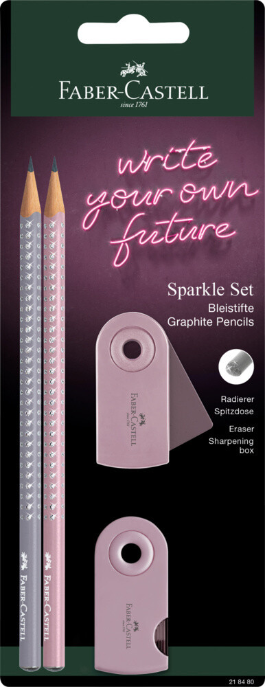 Image of Dreikant-Bleistiftset SPARKLE rose shadows, 4-tlg., inkl. Radierer Sleeve & Spitzer rosa