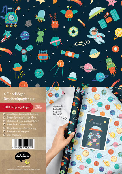 Geschenkpapier-Set für Kinder: Weltall (Astronauten Raketen Weltraum)