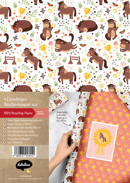 Geschenkpapier-Set für Kinder: Pferde / Reiten