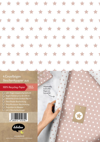Geschenkpapier-Set Sterne (hell-rosa/ weiß)