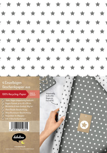 Geschenkpapier-Set Sterne (grau / weiß)