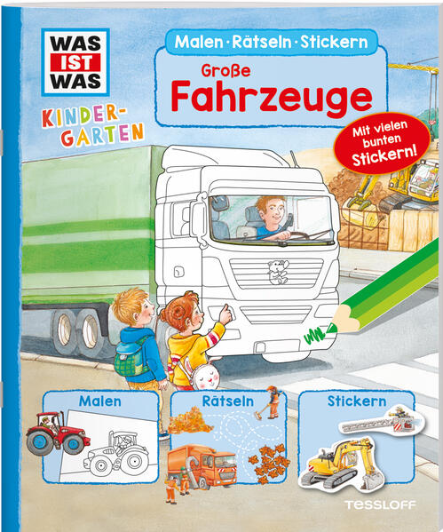 Image of WAS IST WAS Kindergarten Malen Rätseln Stickern Große Fahrzeuge