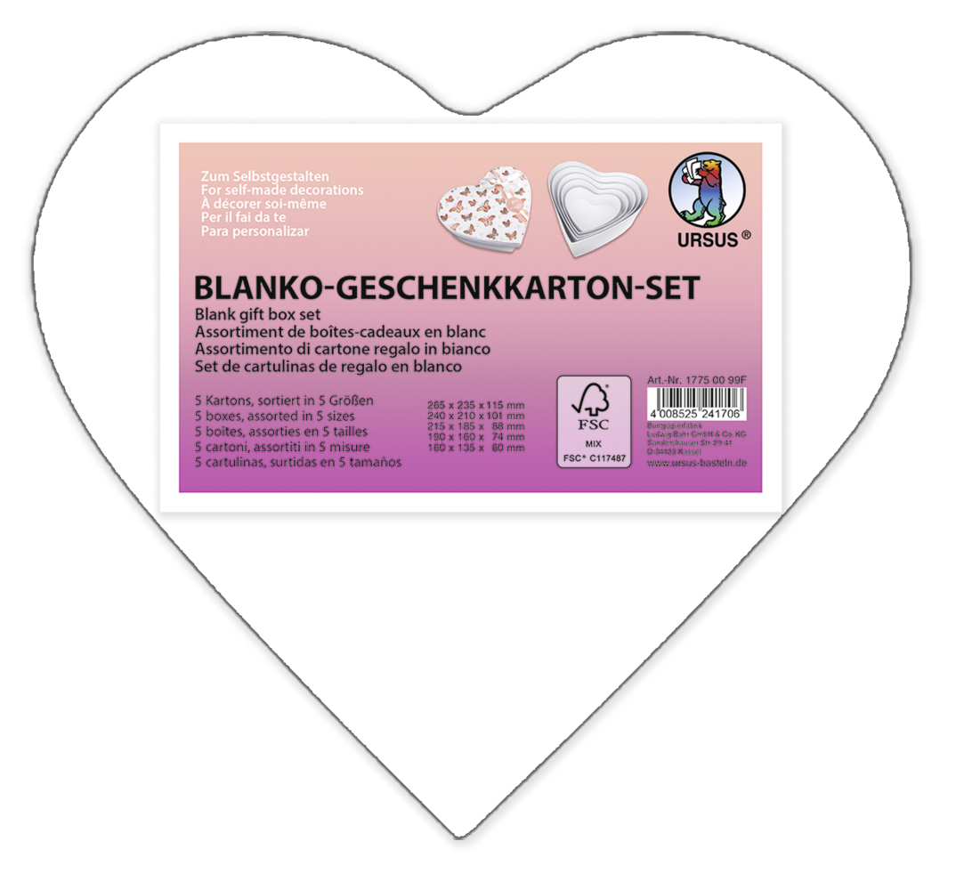 URSUS Blanko-Geschenkkarton-Set 'Herz' groß