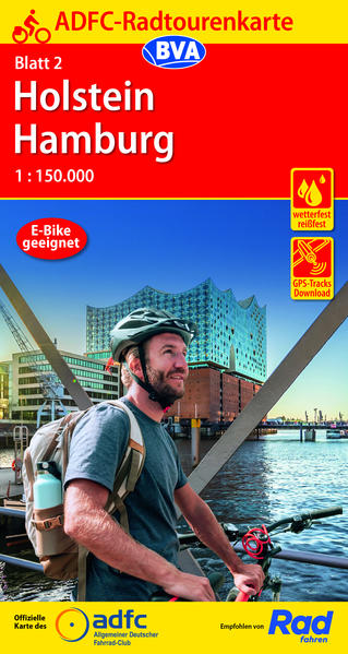 ADFC-Radtourenkarte 2 Holstein Hamburg 1:150.000 reiß- und wetterfest E-Bike geeignet GPS-Tracks Download