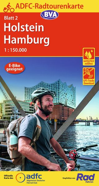 ADFC-Radtourenkarte 2 Holstein Hamburg 1:150.000 reiß- und wetterfest E-Bike geeignet GPS-Tracks Download