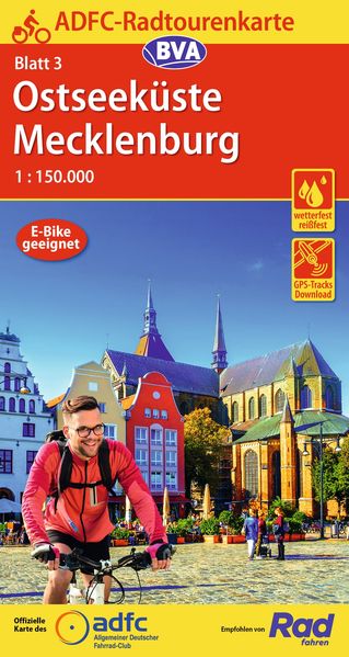ADFC-Radtourenkarte 3 Ostseeküste Mecklenburg 1:150.000 reiß- und wetterfest E-Bike geeignet GPS-Tracks Download