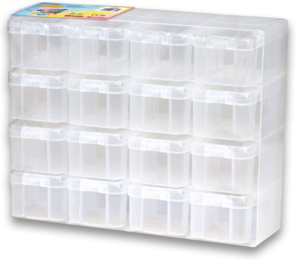 Hama 6760 - Sortierbox Bügelperlen transparent leer 16 Fächer