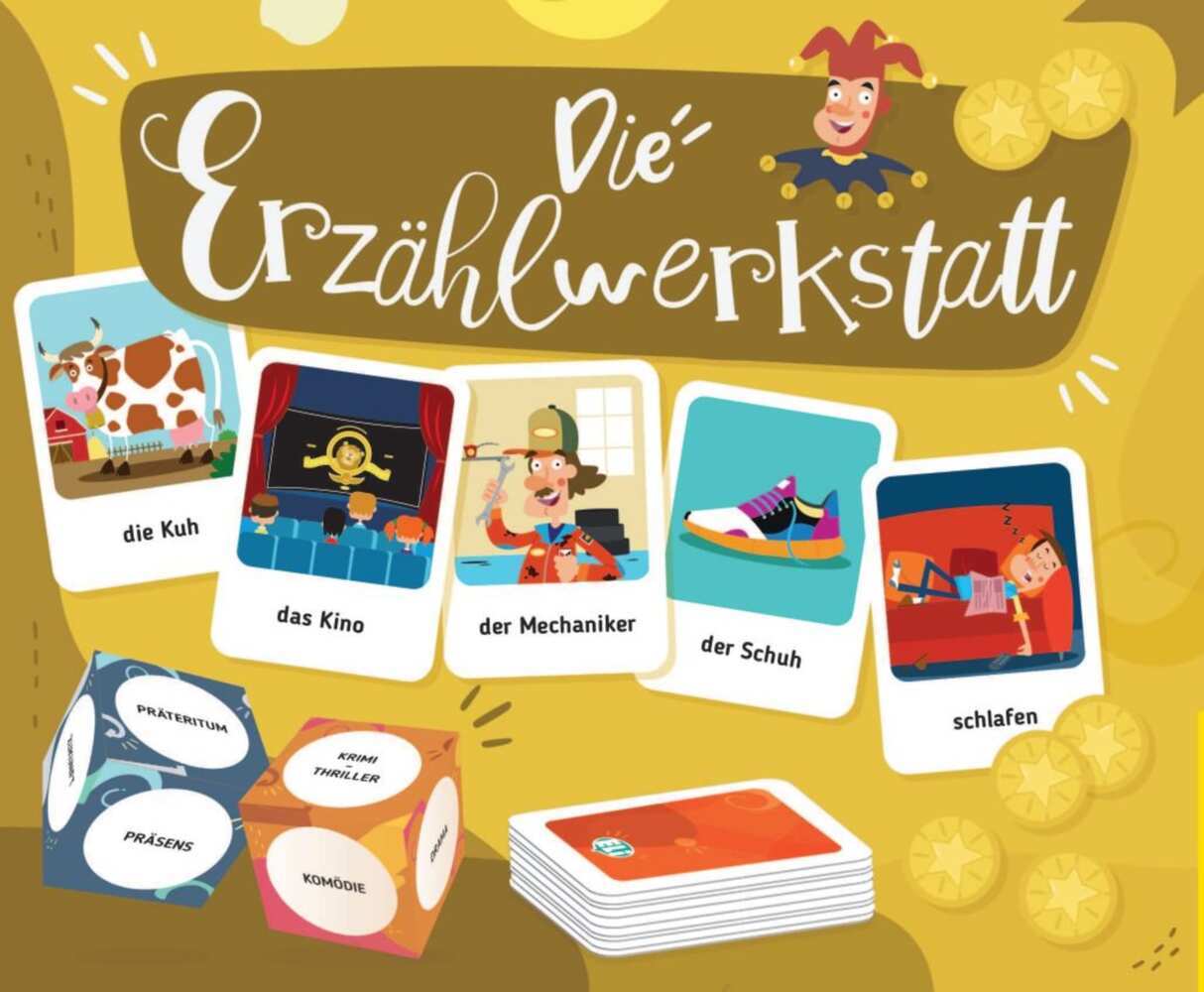 Die Erzählwerkstatt. 132 Karten 2 Würfel 60 Spielmarken 1 Spielanleitung
