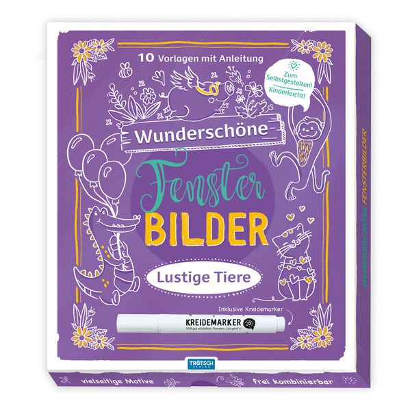 Trötsch Wunderschöne Fensterbilder mit Kreidemarker Mappe mit Vorlagen und Kreidemarker Lustige Tiere