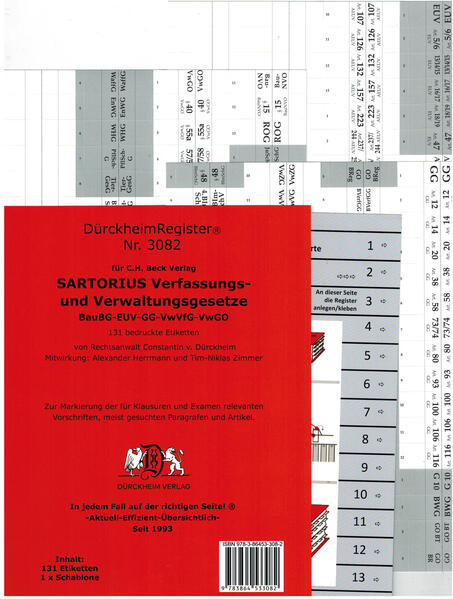 DürckheimRegister SARTORIUS 3082 - Verwaltungs- und Verfassungsgesetze 2022