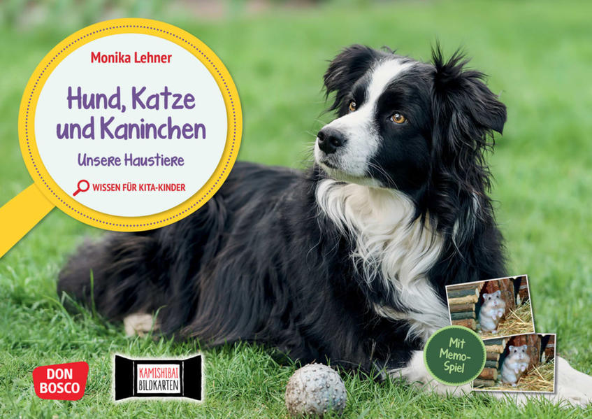 Hund Katze und Kaninchen. Unsere Haustiere. Kamishibai Bildkarten und Memo-Spiel