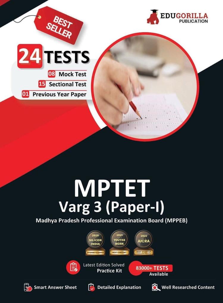 MPTET Varg 3 (Paper I) Exam 2023 (English Edition) - 8 Mock Tests 15 Sectional Tests and 1 Previous Year Paper (2100 Solved Questions) with Free Access to Online Tests