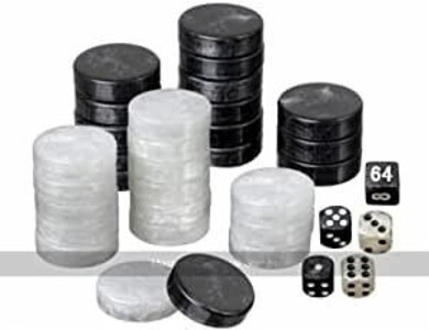 Philos 4110 - Backgammon Spielsteine+Würfel groß 34 x 10mm schwarz/weiß Kunststoff