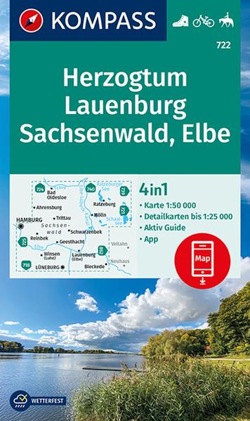 KOMPASS Wanderkarte 722 Herzogtum Lauenburg Sachsenwald Elbe 1:50.000
