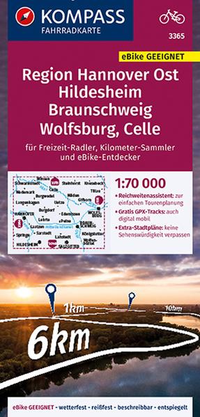 KOMPASS Fahrradkarte 3365 Region Hannover Ost Hildesheim Braunschweig Wolfsburg Celle 1:70.000