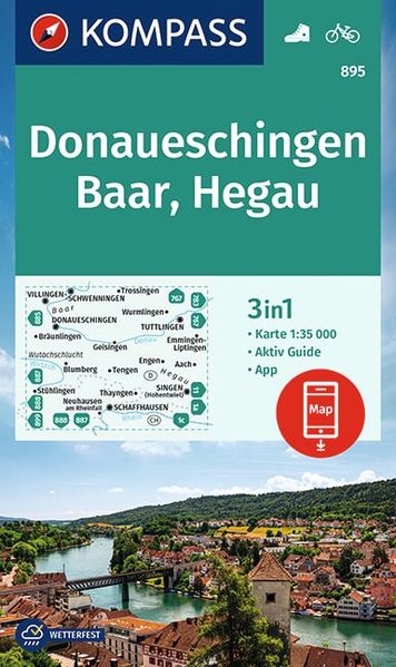 KOMPASS Wanderkarte 895 Donaueschingen Baar Hegau 1:35.000