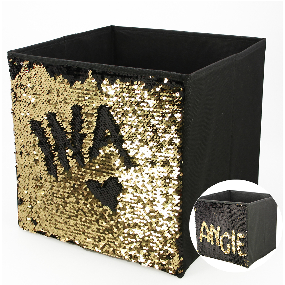 Aufbewahrungsbox mit Pailletten Farbe schwarz/schwarz 31 x 31 cm
