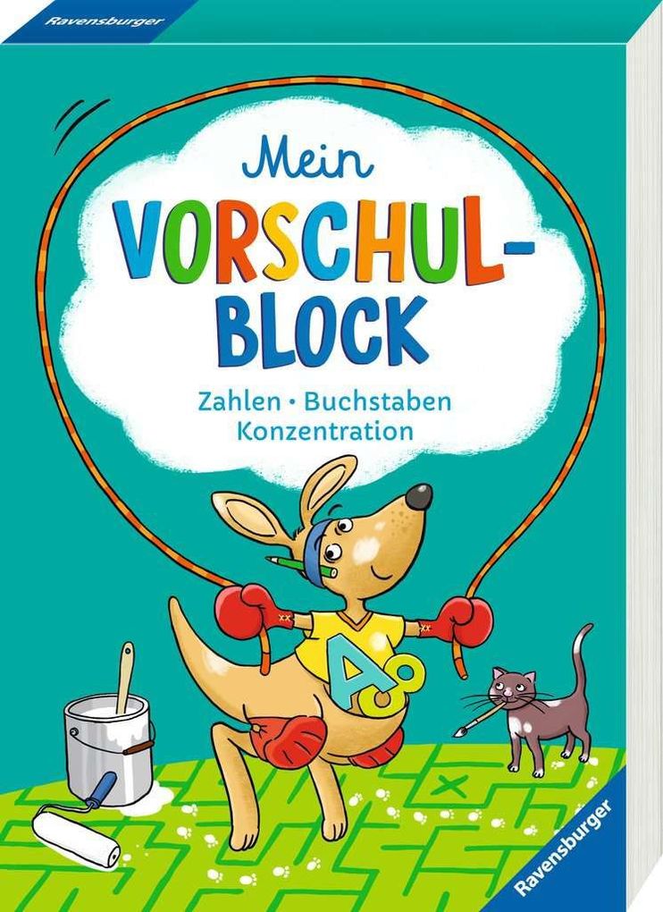 Ravensburger Mein Vorschul-Block - Zahlen Buchstaben Konzentration - Rätselspaß für Vorschulkinder ab 5 Jahren - Vorbereitung auf Schule