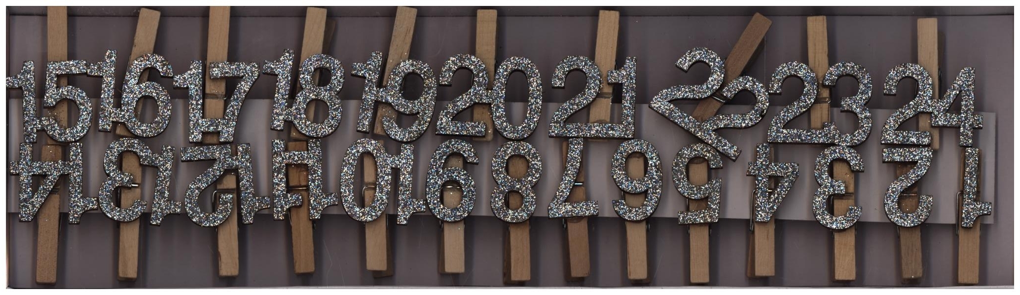 Adventskalender Zahlen-Clips Holz silber-glitzer