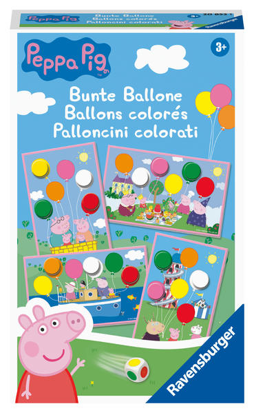 Image of Ravensburger Mitbringspiel - 20853 - Peppa Pig Bunte Ballone - Lustiges Farbwürfelspiel für Kinder ab 3 Jahren
