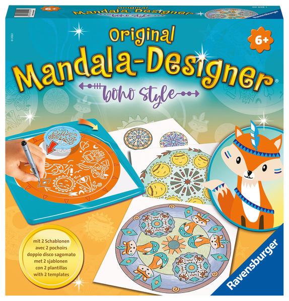 Ravensburger Midi Mandala er Boho Style 20019 Zeichnen lernen für Kinder ab 6 Jahren Zeichen-Set mit Mandala-Schablonen für farbenfrohe Mandalas