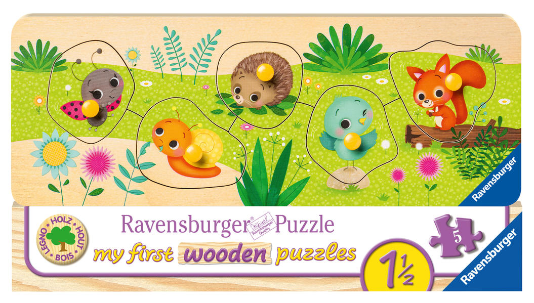 Image of Ravensburger Kinderpuzzle - Tierkinder im Garten - 5 Teile Holzpuzzle für Kinder ab 15 Jahren