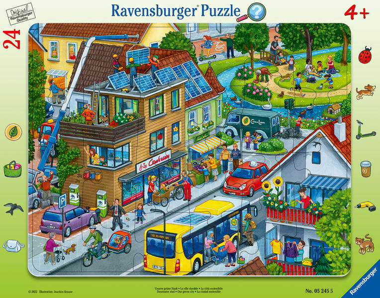 Ravensburger Kinderpuzzle - Unsere grüne Stadt - 24 Teile Rahmenpuzzle für Kinder ab 4 Jahren mit Suchspiel