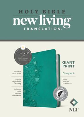 NLT Compact Giant Print Bible Filament-Enabled Edition (Leatherlike Peony Rich Teal Indexed Red Letter)