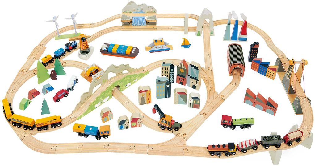Tender leaf Toys - Eisenbahnset 3 Landschaften