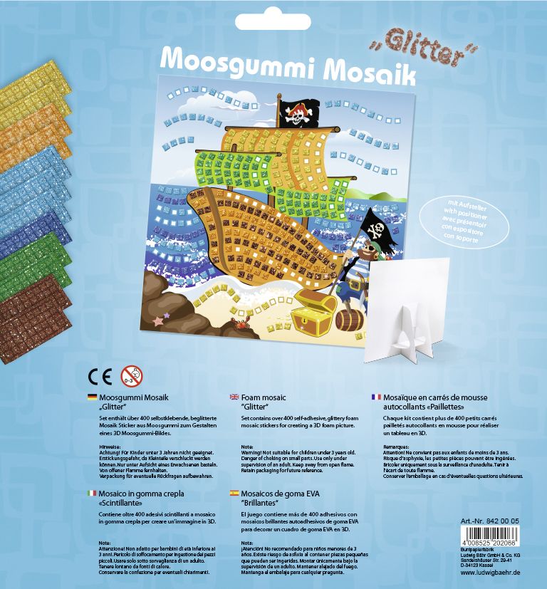 URSUS Kinder-Bastelsets Moosgummi Mosaiken Glitter Pirat Bastelset aus Moosgummi-Stickern ca. 25x25cm