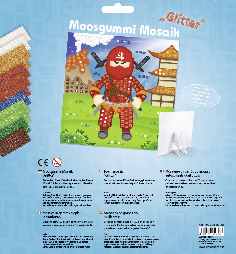 URSUS Kinder-Bastelsets Moosgummi Mosaiken Glitter Ninja Bastelset aus Moosgummi-Stickern ca. 25x25cm