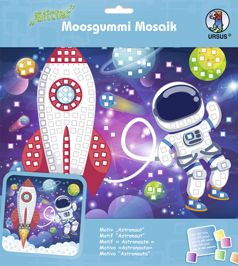 URSUS Kinder-Bastelsets Moosgummi Mosaiken Glitter Astronaut Bastelset aus Moosgummi-Stickern ca. 25x25cm