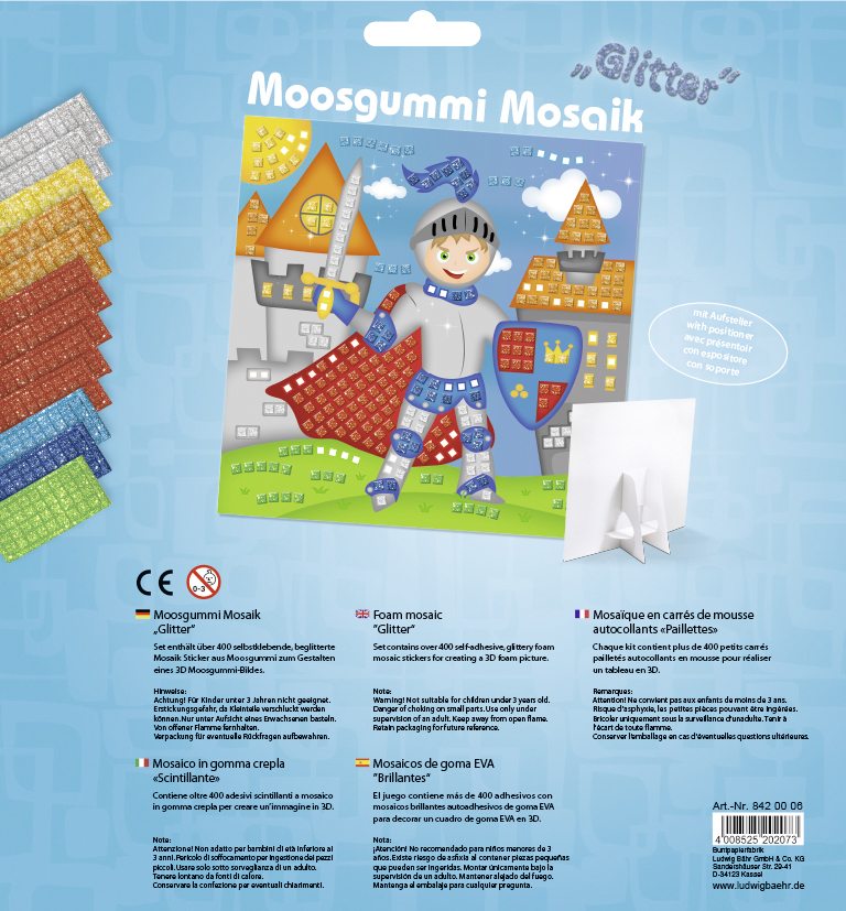 URSUS Kinder-Bastelsets Moosgummi Mosaiken Glitter Ritter Bastelset aus Moosgummi-Stickern ca. 25x25cm