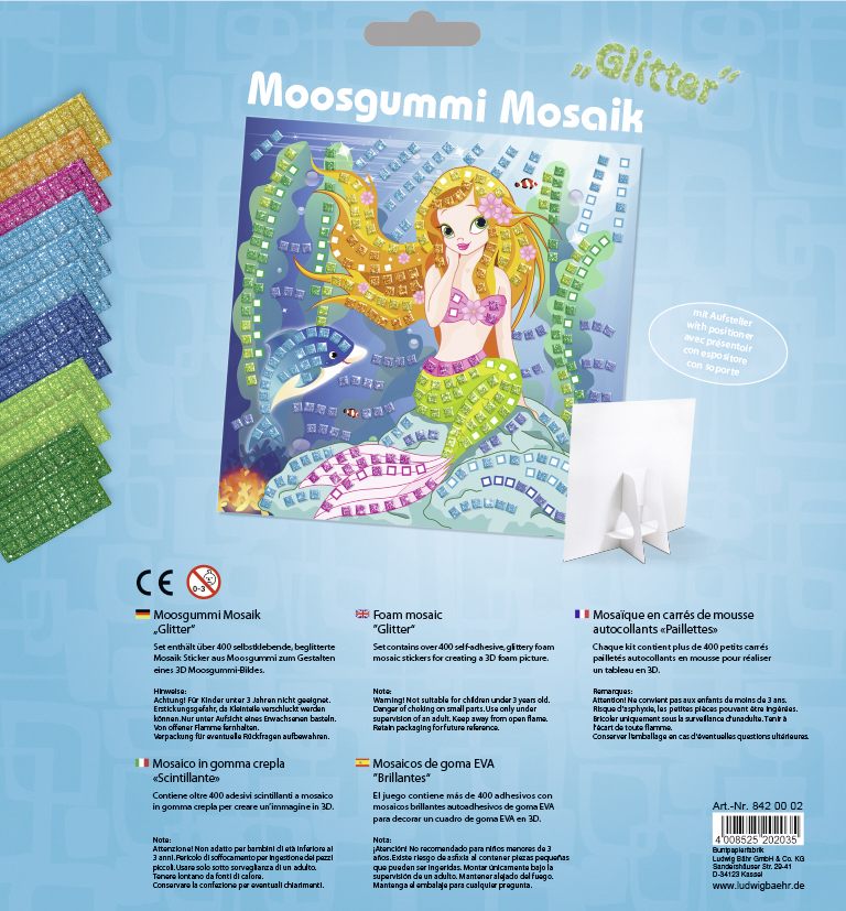 URSUS Kinder-Bastelsets Moosgummi Mosaiken Glitter Meerjungfrau Bastelset aus Moosgummi-Stickern ca. 25x25cm