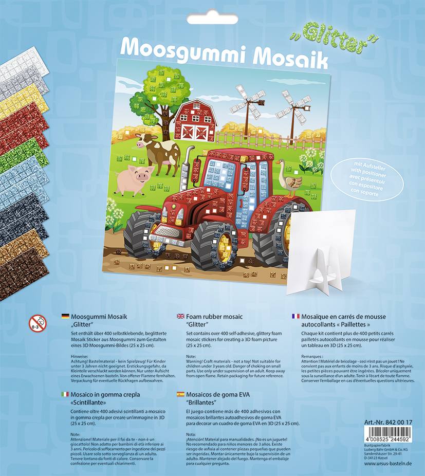 URSUS Kinder-Bastelsets Moosgummi Mosaiken Glitter Traktor Bastelset aus Moosgummi-Stickern ca. 25x25cm