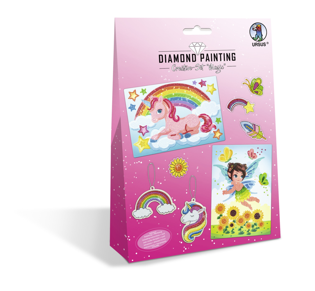URSUS Kinder-Bastelsets Diamod Painting Creative Set Magic 2er Karten