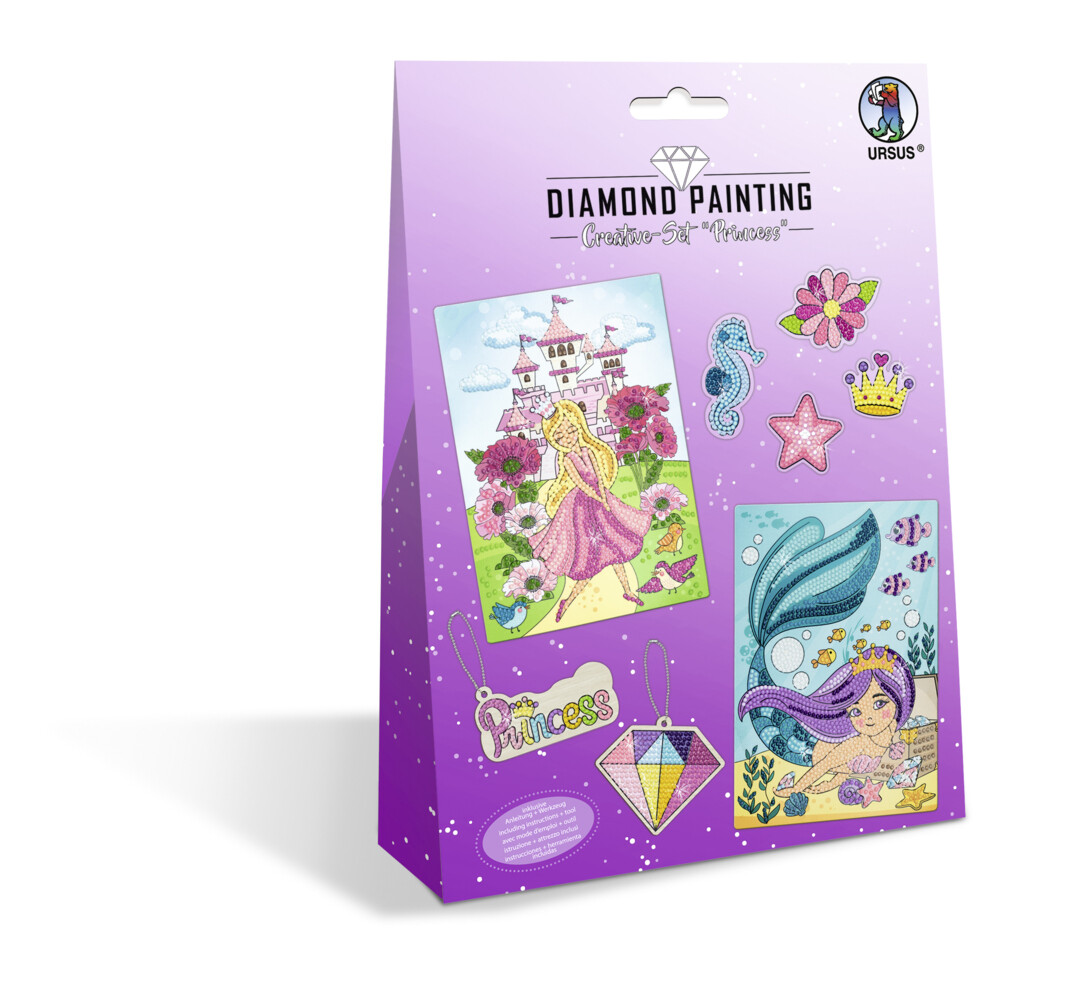 URSUS Kinder-Bastelsets Diamod Painting Creative Set Princess 2er Karten