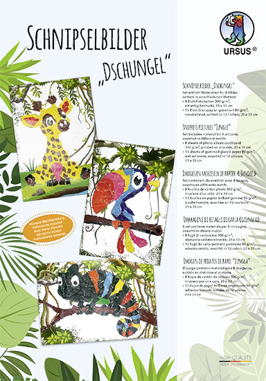 URSUS Kinder-Bastelsets Schnipselbilder Dschungel Bastelset aus Fotokarton und Glanzpapier