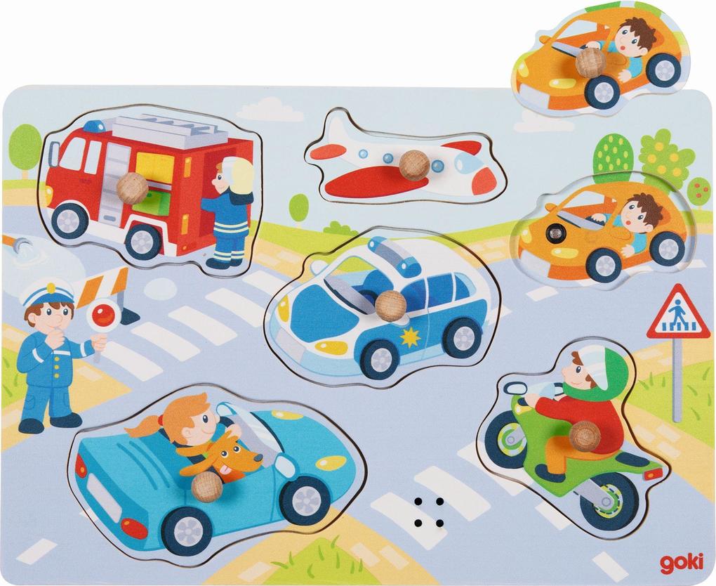 Image of Goki Wooden Stud Puzzle Vehicles with Sound 6 pcs. Holz