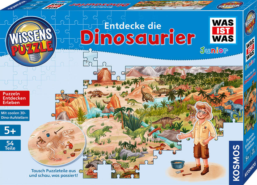 Image of Kosmos WAS IST Junior Wissenspuzzle "Entdecke die Dinosaurier", 54 Teile, MF