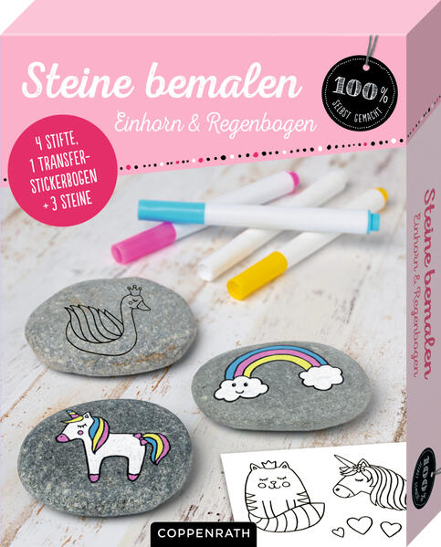 Image of Steine bemalen. Einhorn & Regenbogen