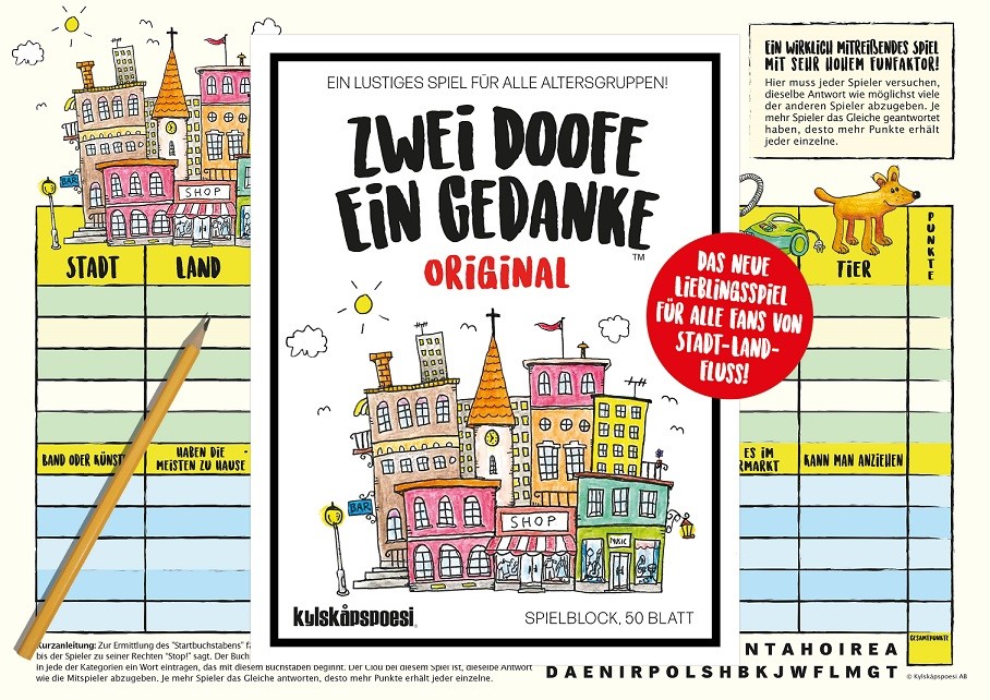 Kylskapspoesi KYL43029 - Spielblock Zwei Doofe ein Gedanke Original (Stadt-Land-Fluss)