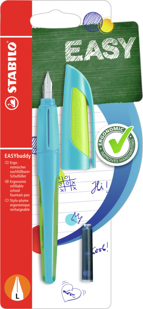 Image of Schulfüller EASYbuddy L-Feder Linkshänder FRESH EDITION hellblau/limette, inkl. Patrone