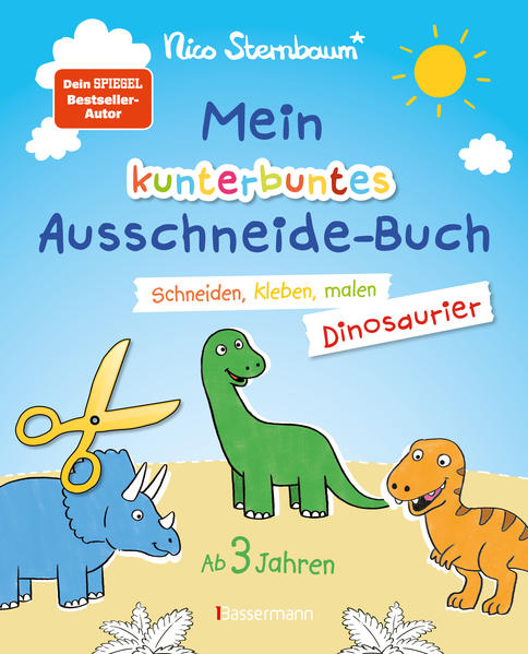 Mein kunterbuntes Ausschneidebuch - Dinosaurier. Schneiden kleben malen für Kinder ab 3 Jahren. Mit Scherenführerschein