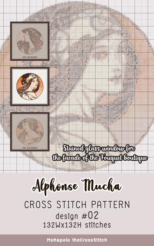 Alphonse Mucha | Cross Stitch Pattern  #02 (Stained glass window for the facade of the Fouquet boutique)