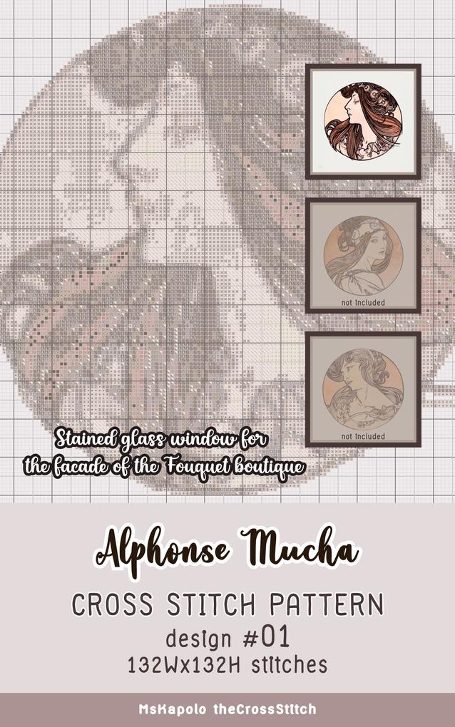 Alphonse Mucha | Cross Stitch Pattern  #01 (Stained glass window for the facade of the Fouquet boutique)