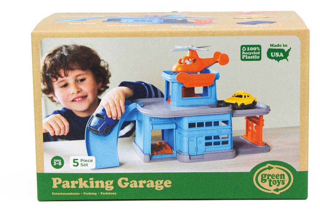 Green Toys - Parkgarage mit Hubschrauber und 2 Autos